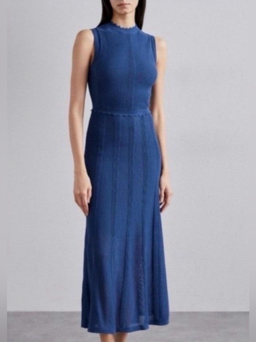 The Kooples Navy Scalloped Rib Knit Maxi Dress Size 3 L